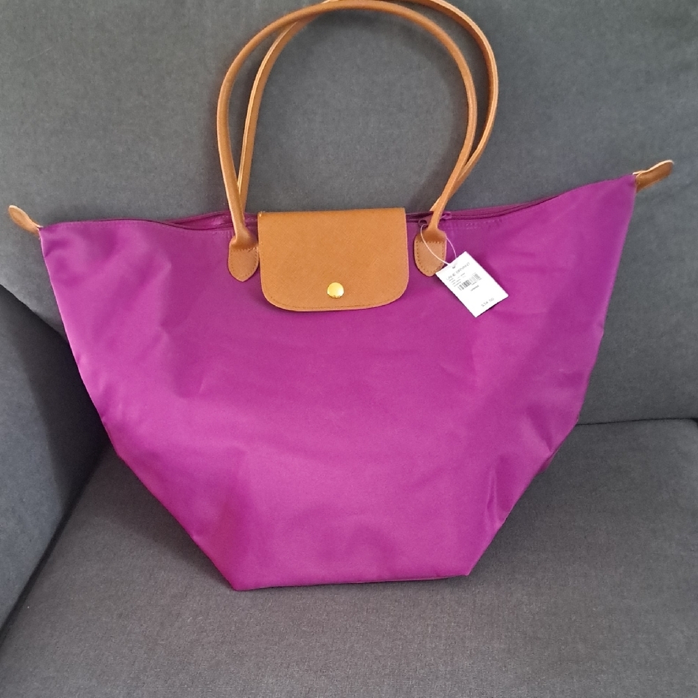 Purple Tote Bag with Tan Accents